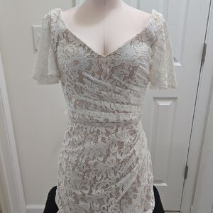 David's Bridal Cream Lace Dress